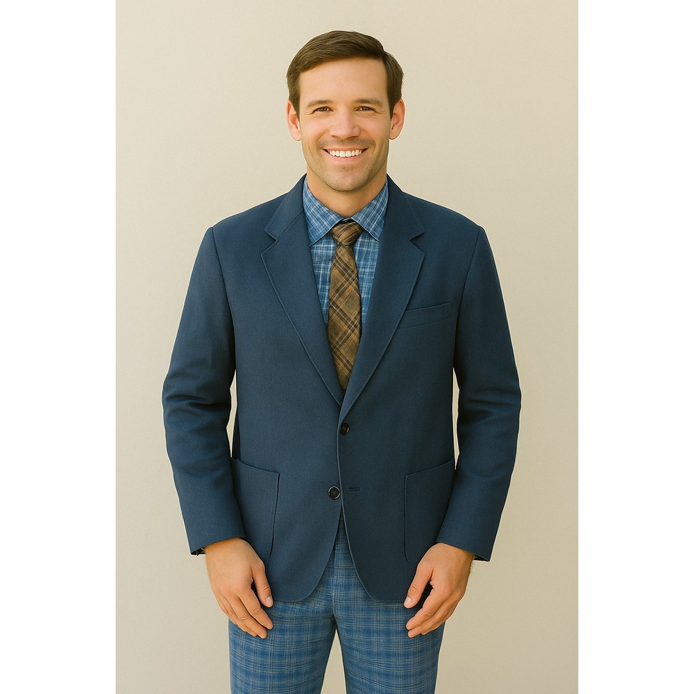 NewMan France Designer 60s 100% Flax Linen Blue 44 R 2 Button Ventless Blazer